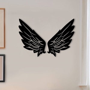 Angel Wings Wood Wall Art Set, Geometric Fallen Holly Angelic Wall Decor, Wooden Flying Angel Wall Hanging