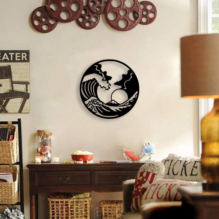 The Great Wave off Kanagawa Wood Wall Art, Geometric Japanese Art