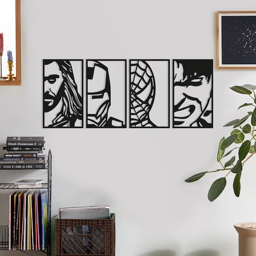 Avengers Wall Art Set Wooden Superhero Logo Wall Hanging Etsy