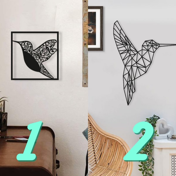 Hummingbird Mandala & Art Mur Géométrique, Petit Décor Mural Oiseau Élégant, Tenture en bois Oiseau Gracieux Minimaliste 3D