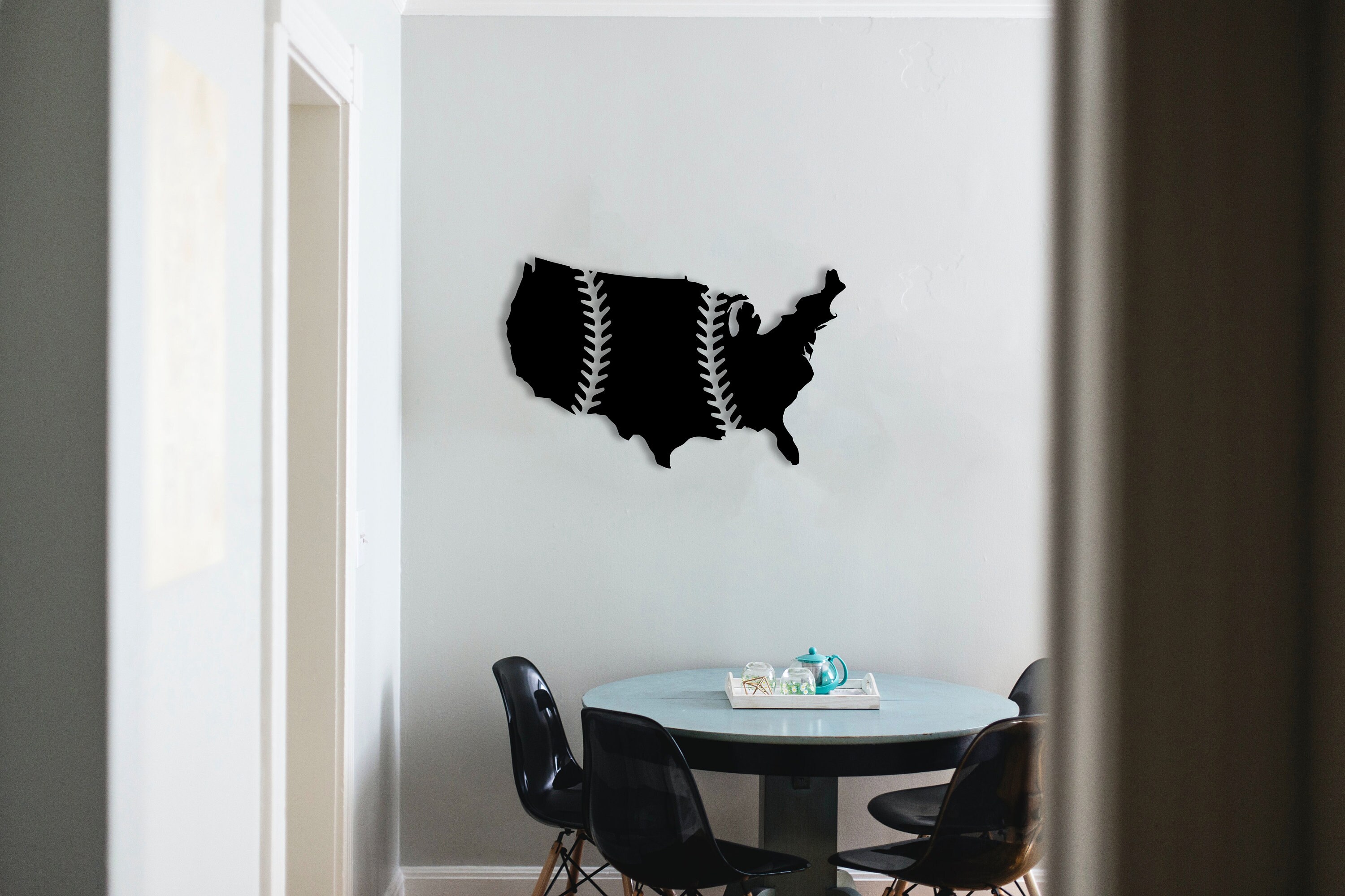 USA Map & Baseball Wood Wall Art Set of 3 Geometric United Etsy