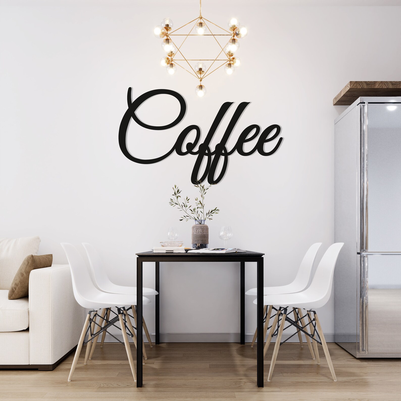 Coffee Sign Wood Wall Art, Wall Decor Geometric Kitchen Coffee Font, 3D