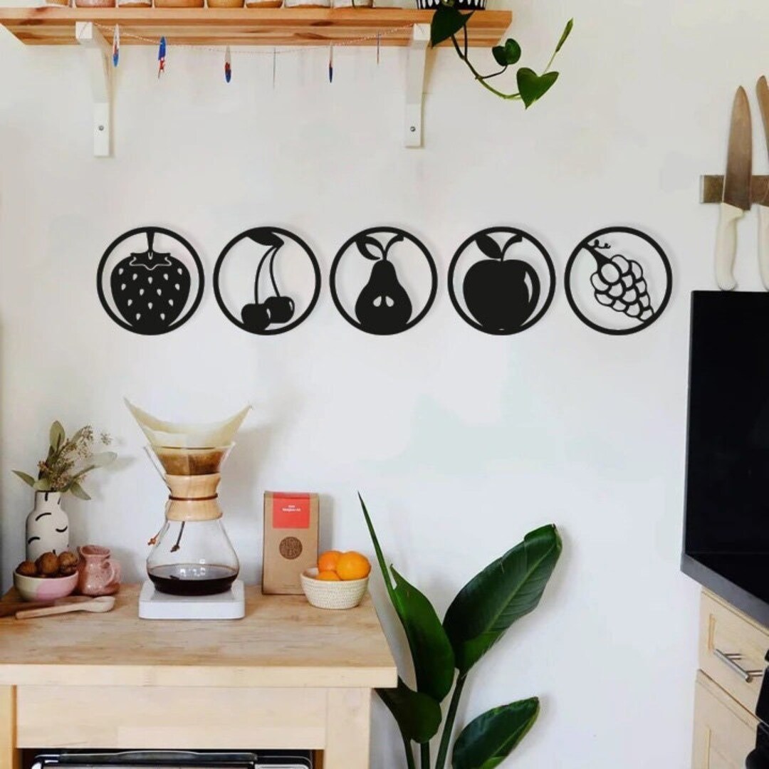 Fruits Wood Wall Art Set, Geometric Kitchen Fruits Wall Decor Signs