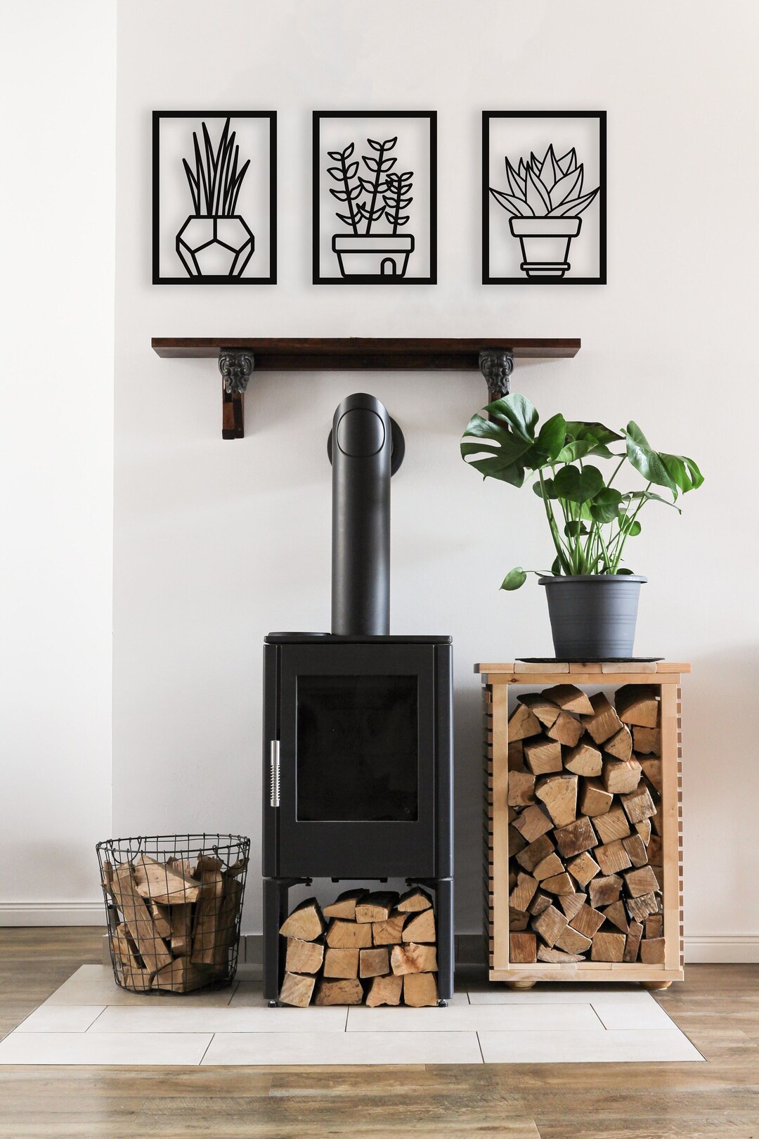 Pot Plants Wood Wall Art Set, Geometric Succulent Cactus Wall Decor, 3D ...