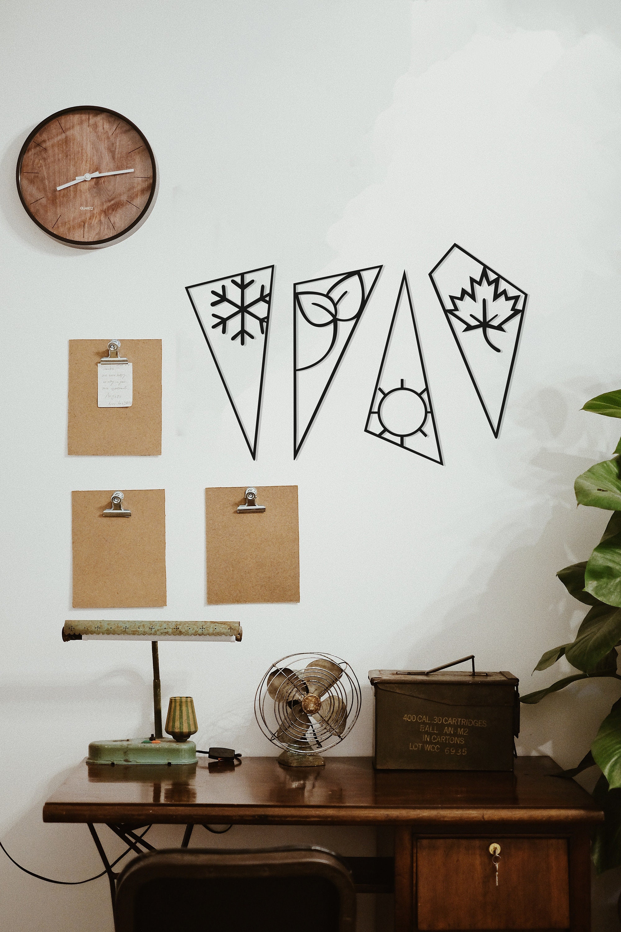 Four Seasons Wood Wall Art Set, Geometric Season Symbols Wall Decor ...