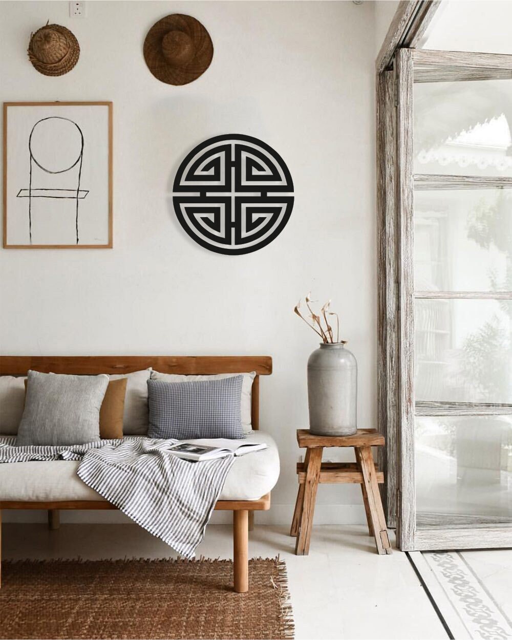 Feng Shui Wood Wall Art, Geometric Chinese Art Wall Decor