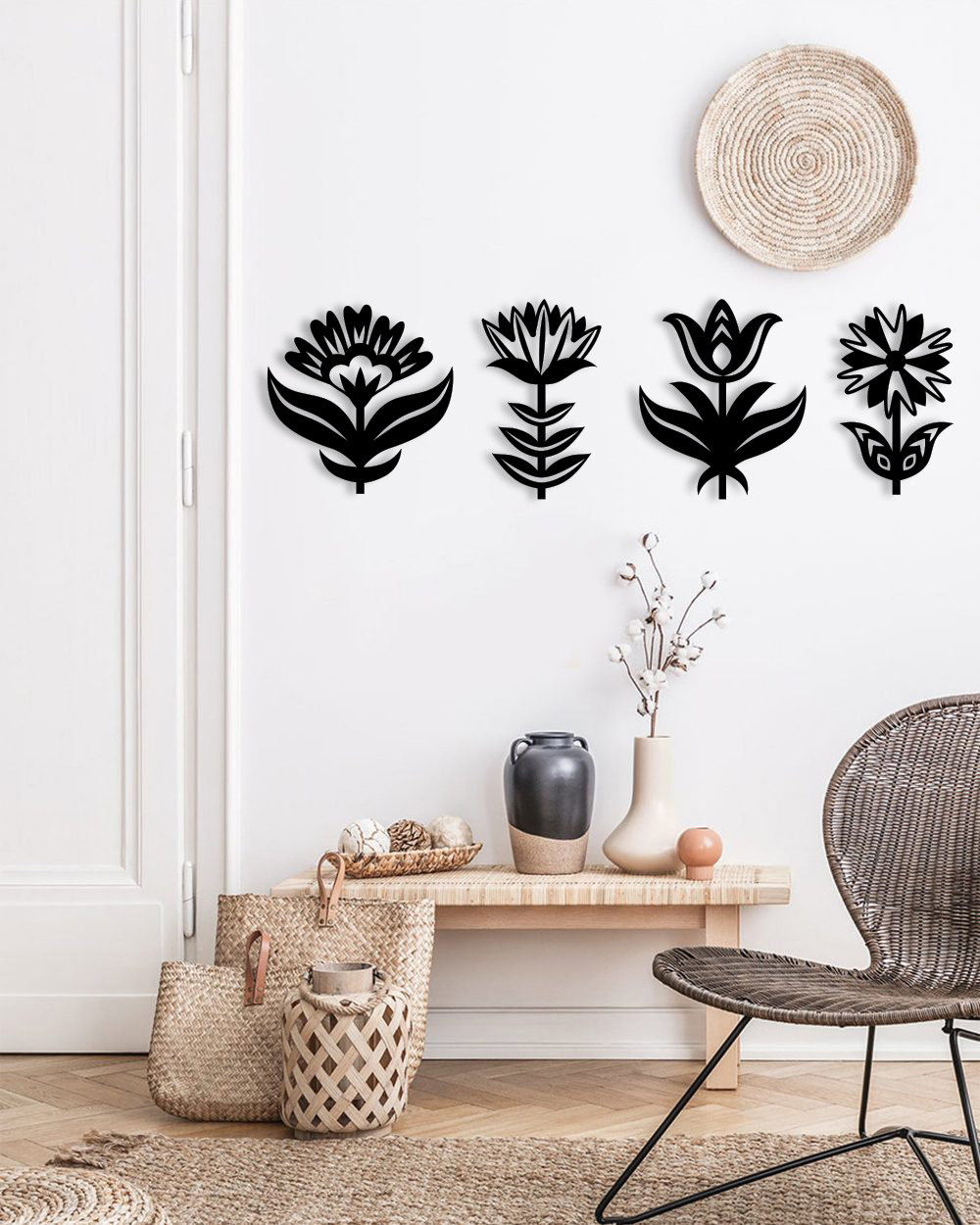 Scandinavian Flowers Wood Wall Art, Nordic Floral Art Wall Decor Sign ...