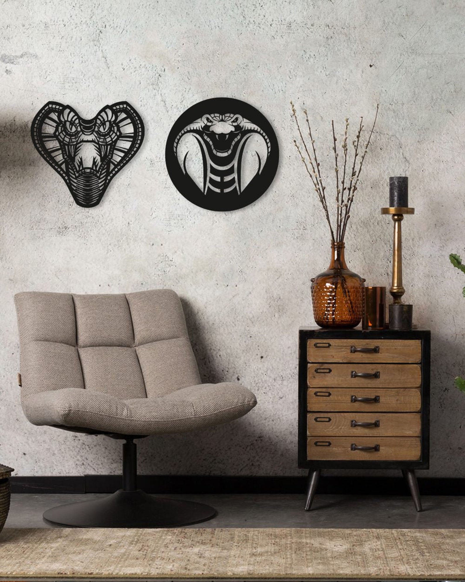 Cobra Snake Wood Wall Art Geometric Poisonous Wall Decor 3D Etsy