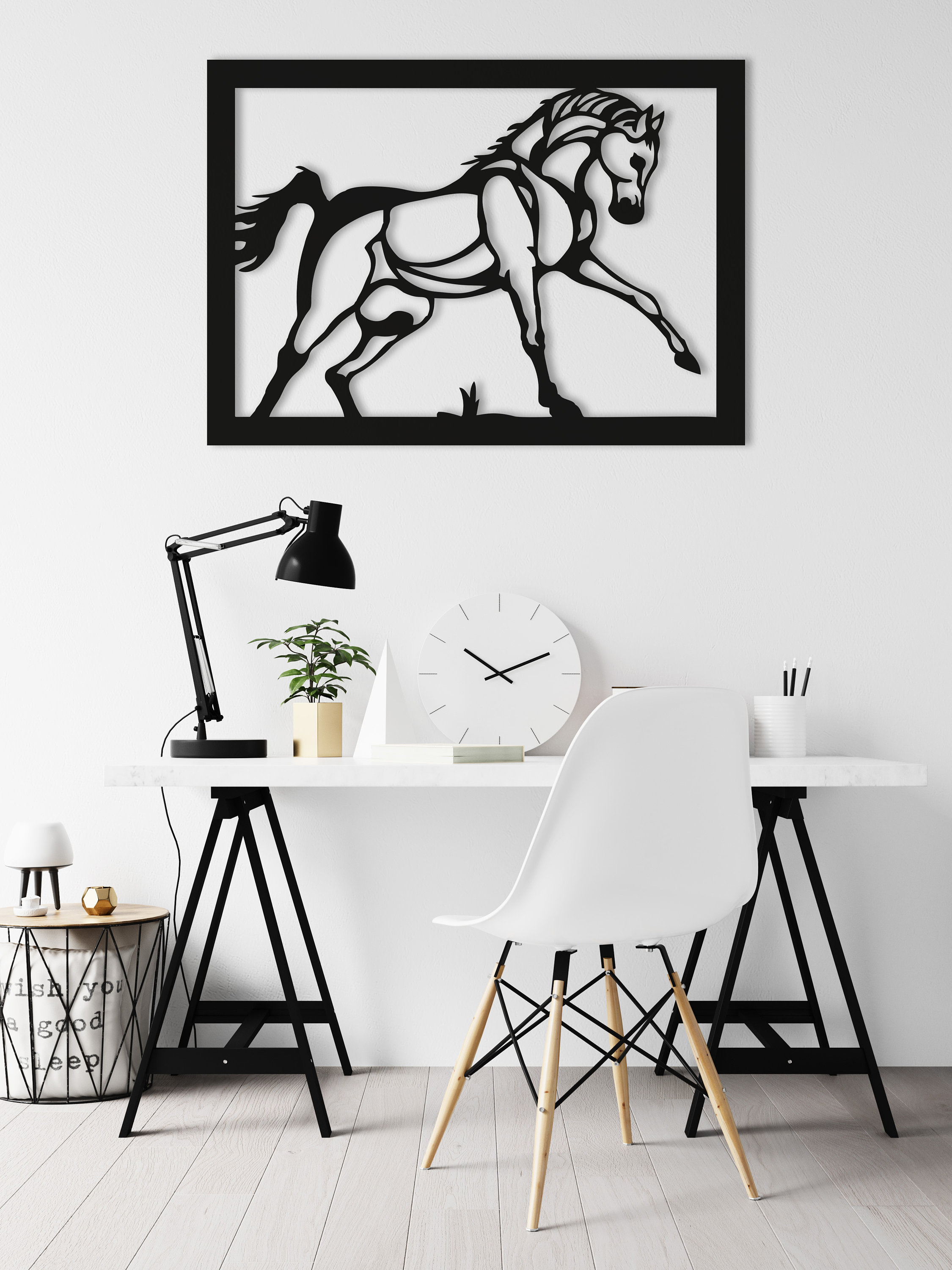 Framed Horse Wood Wall Art Wall Decor Geometric Horse Figure Etsy