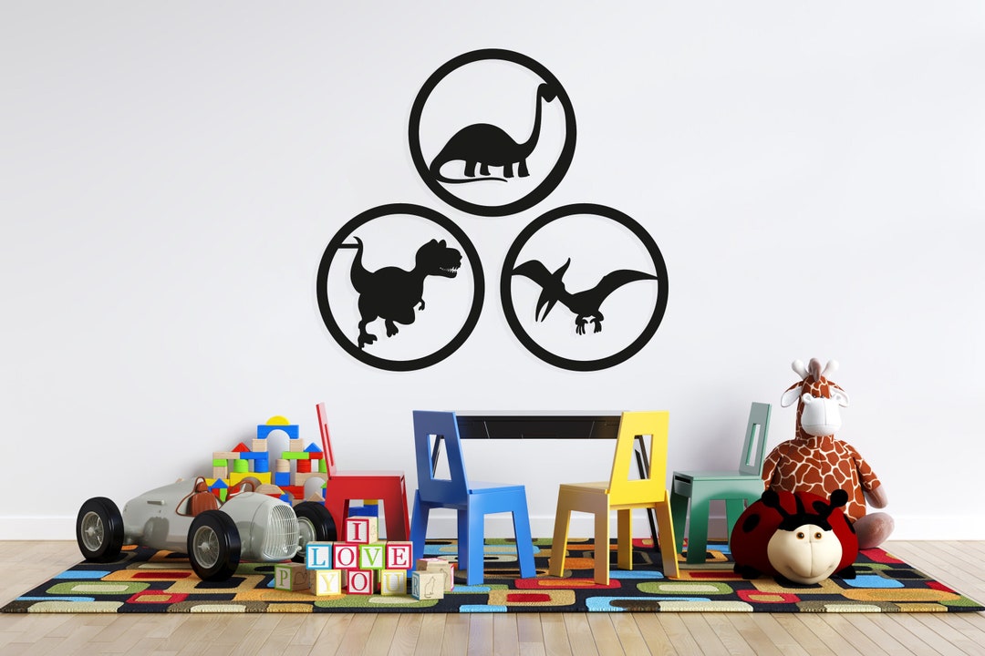 Nursery Dinosaurs Wood Wall Art Set of 3 Geometric Dino Sign Etsy