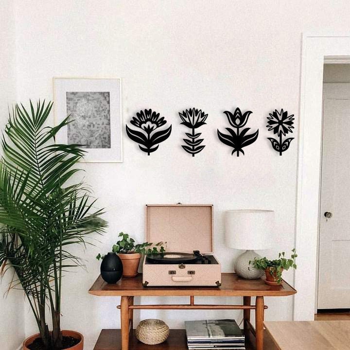 Scandinavian Flowers Wood Wall Art, Nordic Floral Art Wall Decor Sign ...