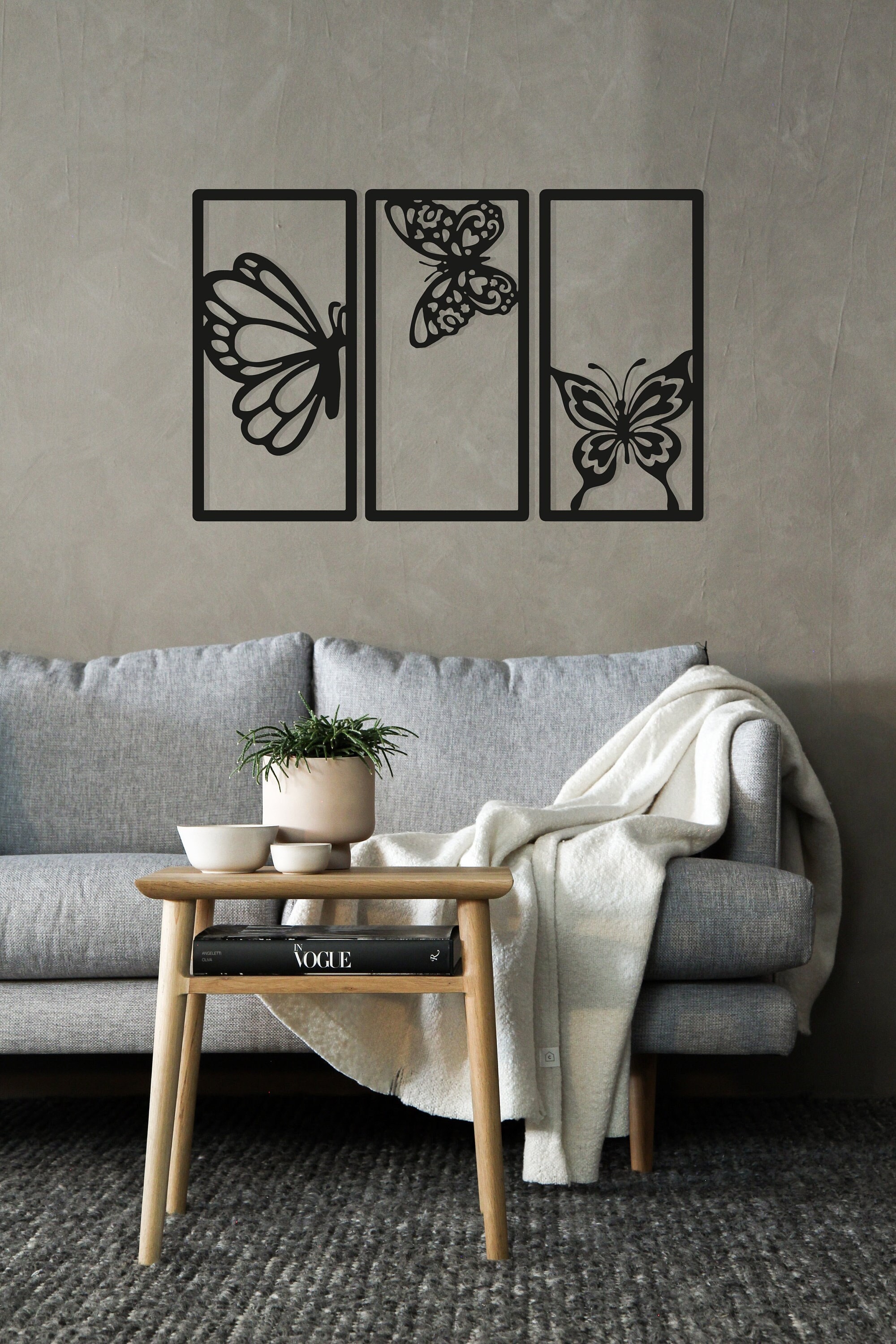 Flying Butterflies Set Wood Wall Art, Geometric Framed Butterflies Wall Decor Sign, Wooden Butterfly White Red Admiral Wall Hanging
