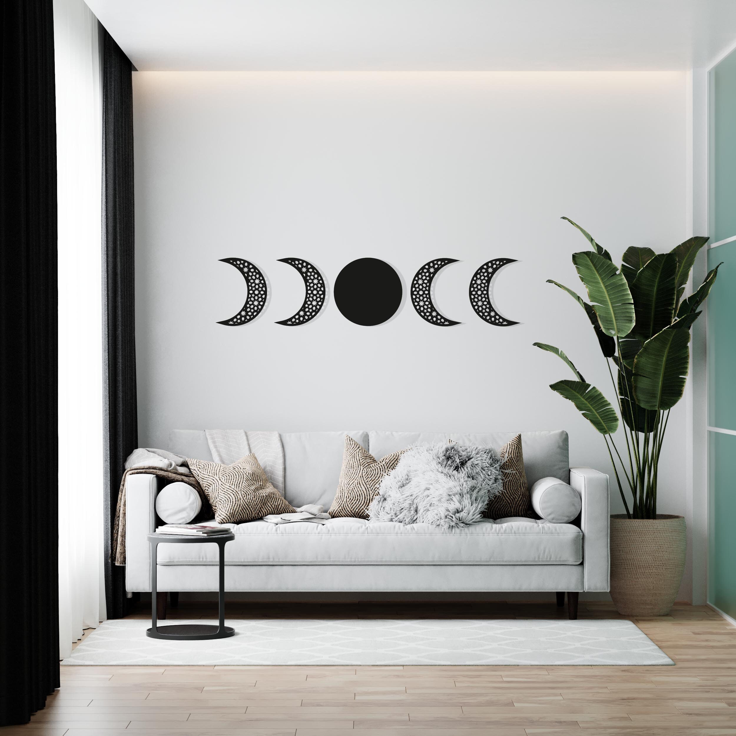 Moon's Phases Wood Wall Art Set of 5 Geometric Lunar Wall Etsy