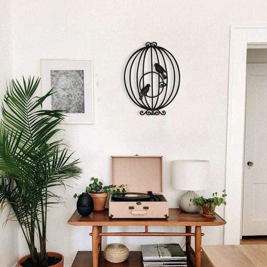 Birdcage Wood Wall Art, Geometric Bird Wall Decor, 3D Minimalist Cage ...