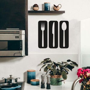 Wooden Cutlery Wall Art  Geometric Fork Spoon Knife Decor  Minimalist Kitchen Hanging Sign