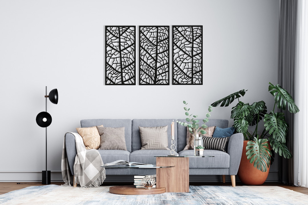 Panels of Branches Wood Wall Art Set of 3, Wall Decor Geometric Botanic ...