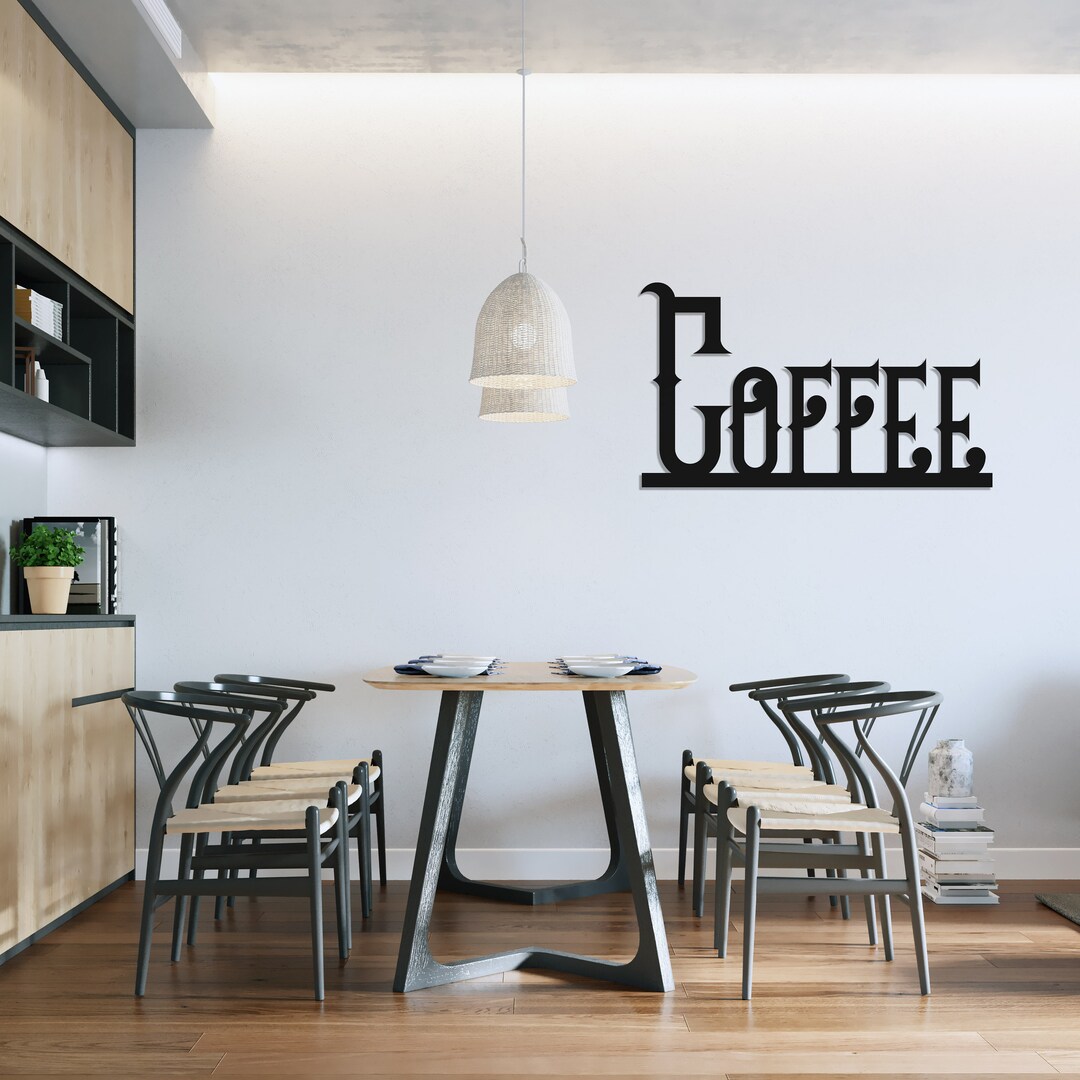 Coffee Sign Wood Wall Art, Wall Decor Geometric Kitchen Coffee Font, 3D