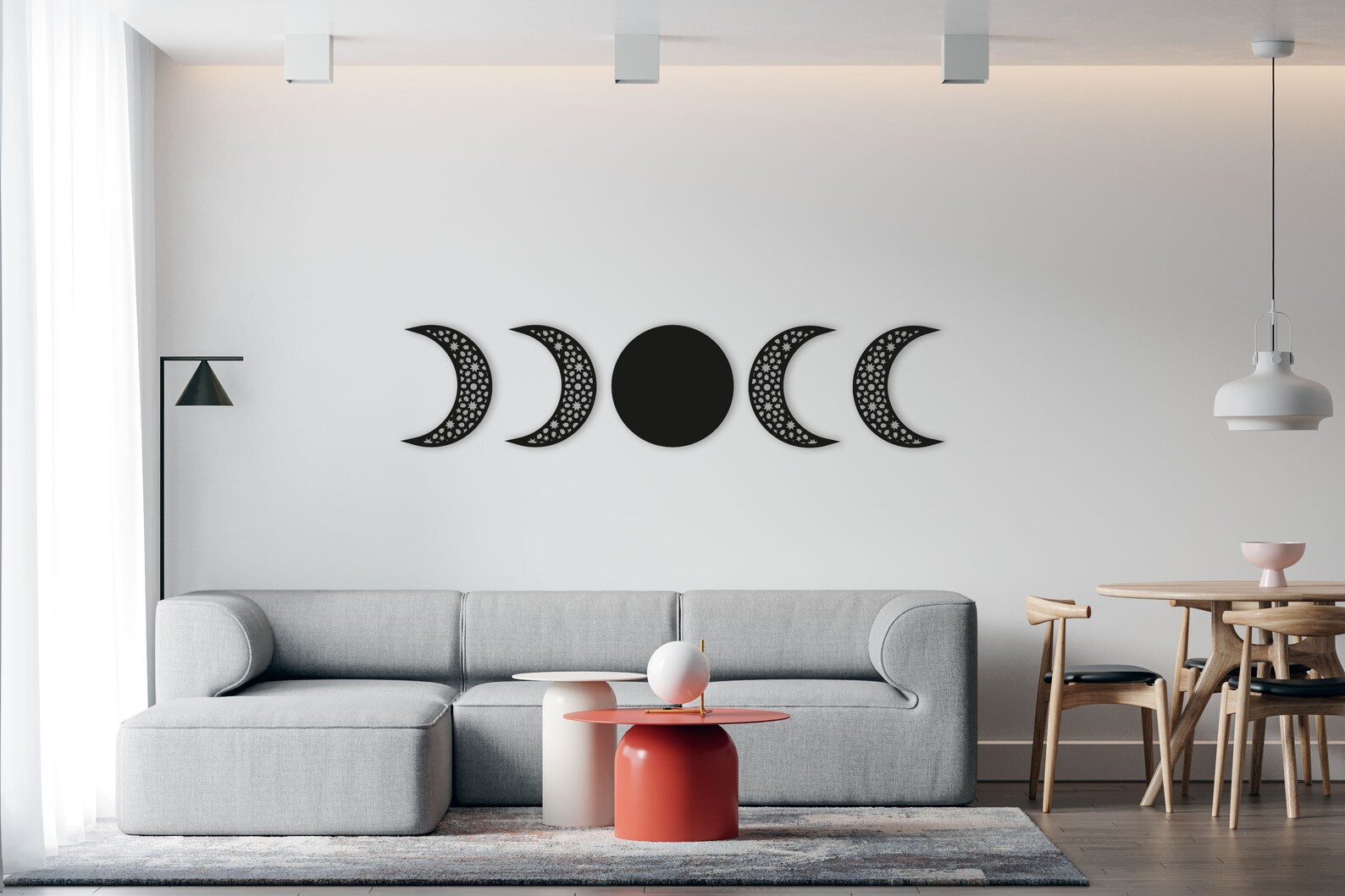 Moon's Phases Wood Wall Art Set of 5 Geometric Lunar Wall Etsy