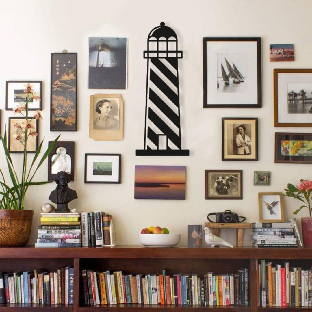 Lighthouse Sign Wood Wall Art, Geometric Cartoonish Lighthouse Wall ...