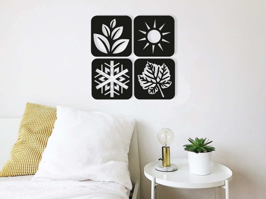 Four Seasons Wood Wall Art, Geometric 4 Seasons Wall Decor Sign, Wooden ...