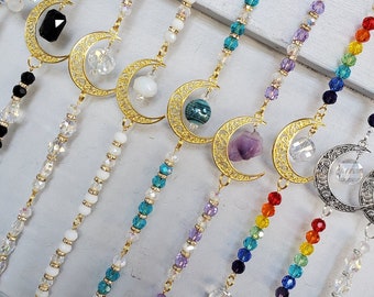 Crystal Suncatcher. Crescent Moon Suncatcher. Small Suncatcher. Window decor. Rainbow Makers. Crystal Moon decor. Beaded Suncatcher.