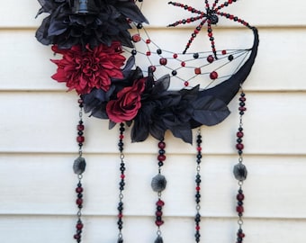 Gotisk Crimson & Black Spooky DreamCatcher-krans