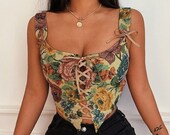 Renaissance Floral Lace Corset Top Cottagecore Clothing Vintage Retro Victorian