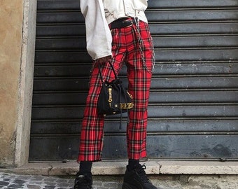Red Plaid Pants - Etsy