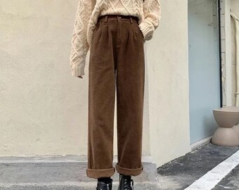 High Waisted Wide Leg Corduroy Pants  / Streetwear / Harajuku / Lolita / Korean / Grunge / Fairy / Y2K / Cottagecore