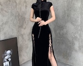 Women 39 s Two Side Leg Slit Decorated, Mandarin Collar Cheongsam Patchwork Dress Gothicwear Vintage Harajuku Korean Chinese Lolita