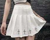 Women 39 s High Waisted, Cross Print, Pleated, Sexy Lolita Mini Skirt Streetwear Gothicwear Ravewear Punkwear Harajuku Autumnwear