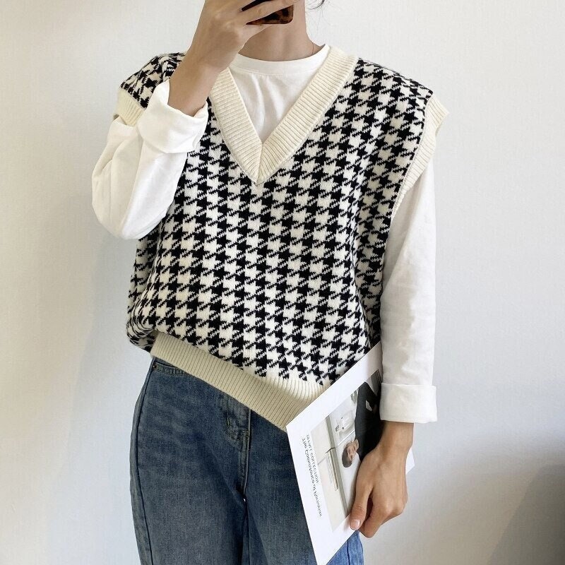 Basic Autumn Knitted Vest Korean Retro Vneck Sweater Vest Womens  Fashion Tops Other Tops on Carousell