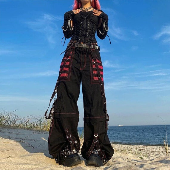 Wide Leg Patchwork Cargo Pants / Streetwear / Gothicwear / Etsy
