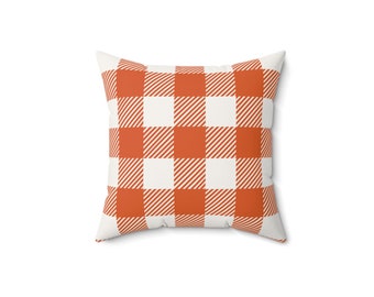 Orange Buffalo Plaid Spun Polyester Square Pillow
