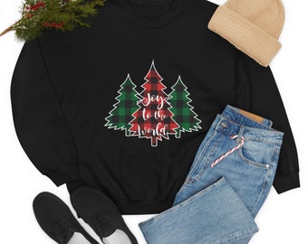 Merry Christmas Leopard/Buffalo Plaid Heavy Blend Crewneck Sweatshirt