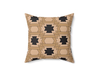 Aztec Western Tan and Black Beige Spun Polyester Square Pillow