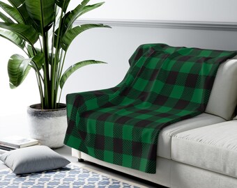 Green Small Buffalo Plaid Print Sherpa Fleece Blanket