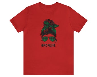 Momlife Green Buffalo Plaid Jersey Short Sleeve Tee