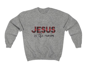 JESUS Is The Reason Buffalo Plaid Heavy Blend Crewneck Sweatshirt