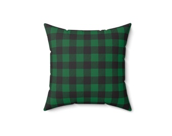 Green Buffalo Plaid Print Spun Polyester Square Pillow