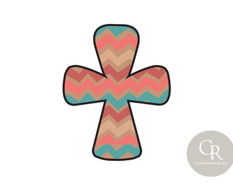 Aztec Western Tan, Coral, and Blue Cross Sublimation Design