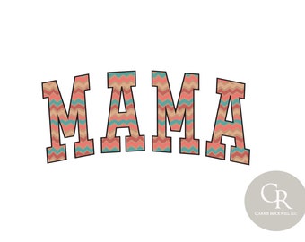 MAMA Aztec Western Coral, Blue, and Tan  Print Sublimation Design