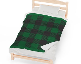 Green Buffalo Plaid Velveteen Plush Blanket