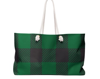 Green Buffalo Plaid Weekender Bag