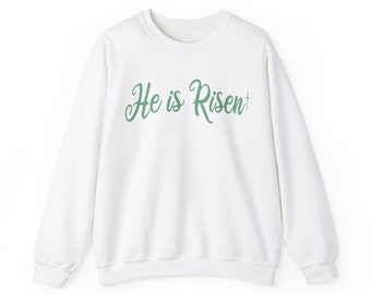 He is Risen Sage Green Heavy Blend Crewneck Sweatshirt