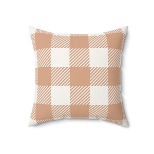 Beige Buffalo Plaid Spun Polyester Square Pillow