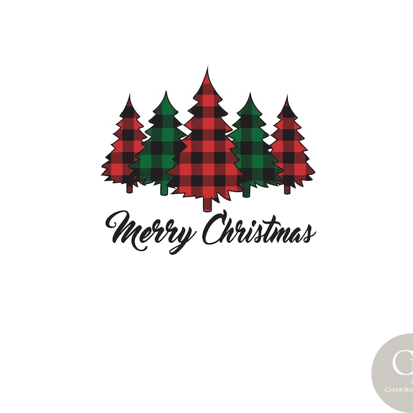 Merry Christmas Trees in Red and Green Buffalo Plaid Print Sublimation Design