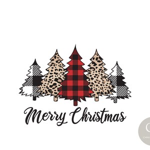 Merry Christmas Leopard and White/Black Buffalo Plaid Sublimation Design