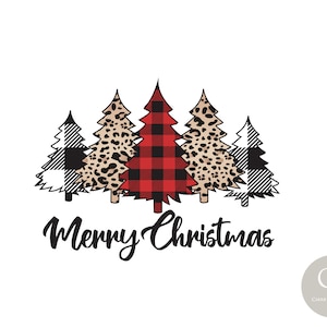 Merry Christmas Leopard and Red,Black,and White Buffalo Plaid Sublimation Design