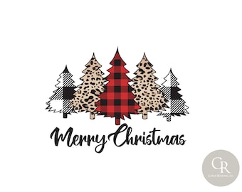 Merry Christmas Leopard and Red,Black,and White Buffalo Plaid Sublimation Design
